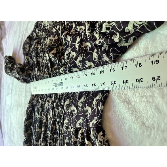 Maeve Womens Black White Monkey Print Button-Up Blouse Size 0 Pleated 3/4 Sleeve - Picture 6 of 9